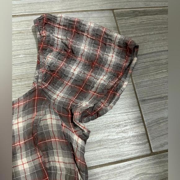 Maeve Anthropologie Grey & Red Plaid Flutter Sleeve Crepe Mini Dress- Size Small - Picture 7 of 9